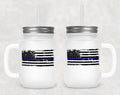 Blue Line Flag Frosted Mason Jar