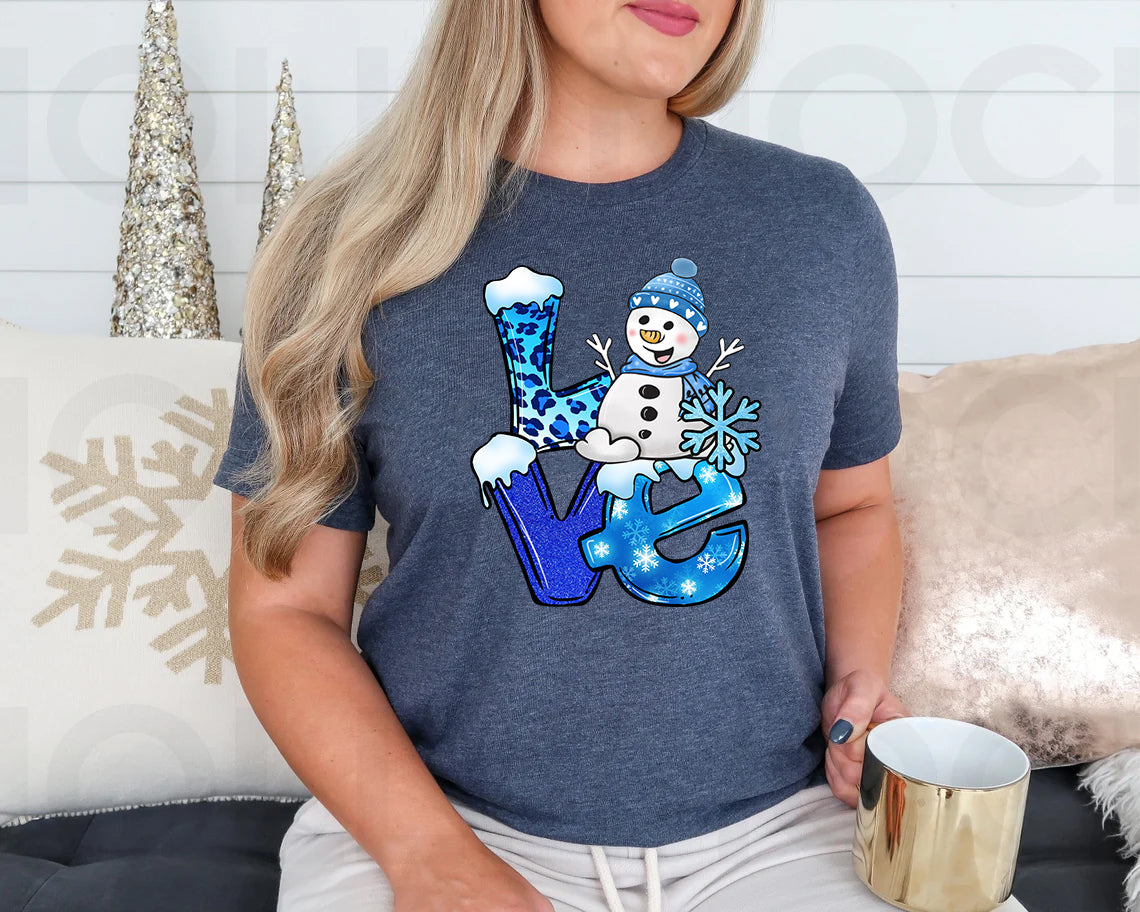 Blue Winter Snowman Love Graphic Tee product image 1